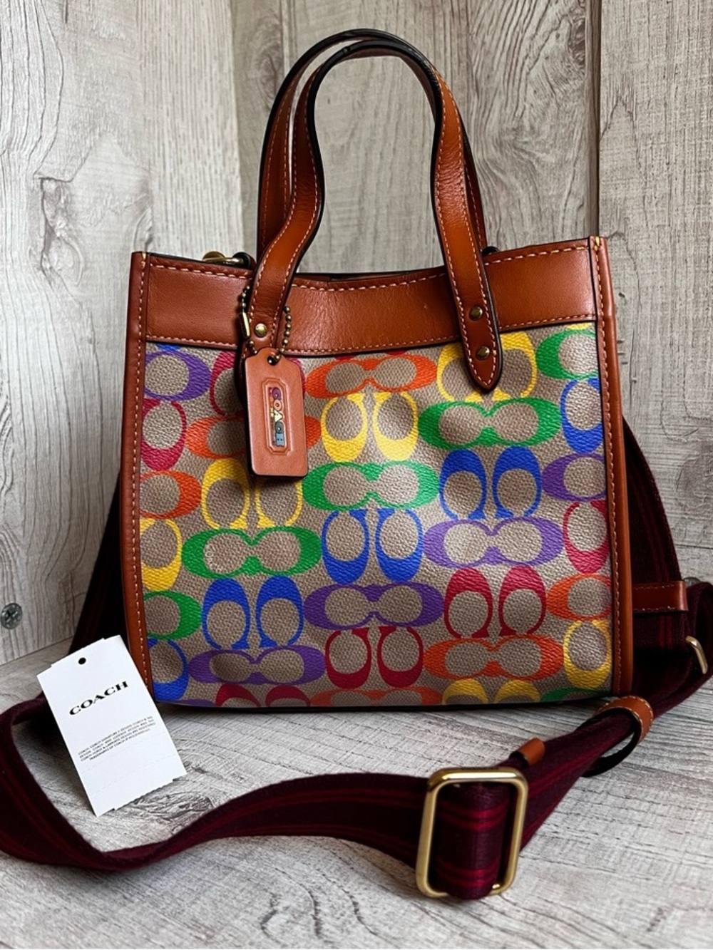 Coach Multicolor Signature Canvas Crossbody with Brown Leather Trim - Picture 4 of 13